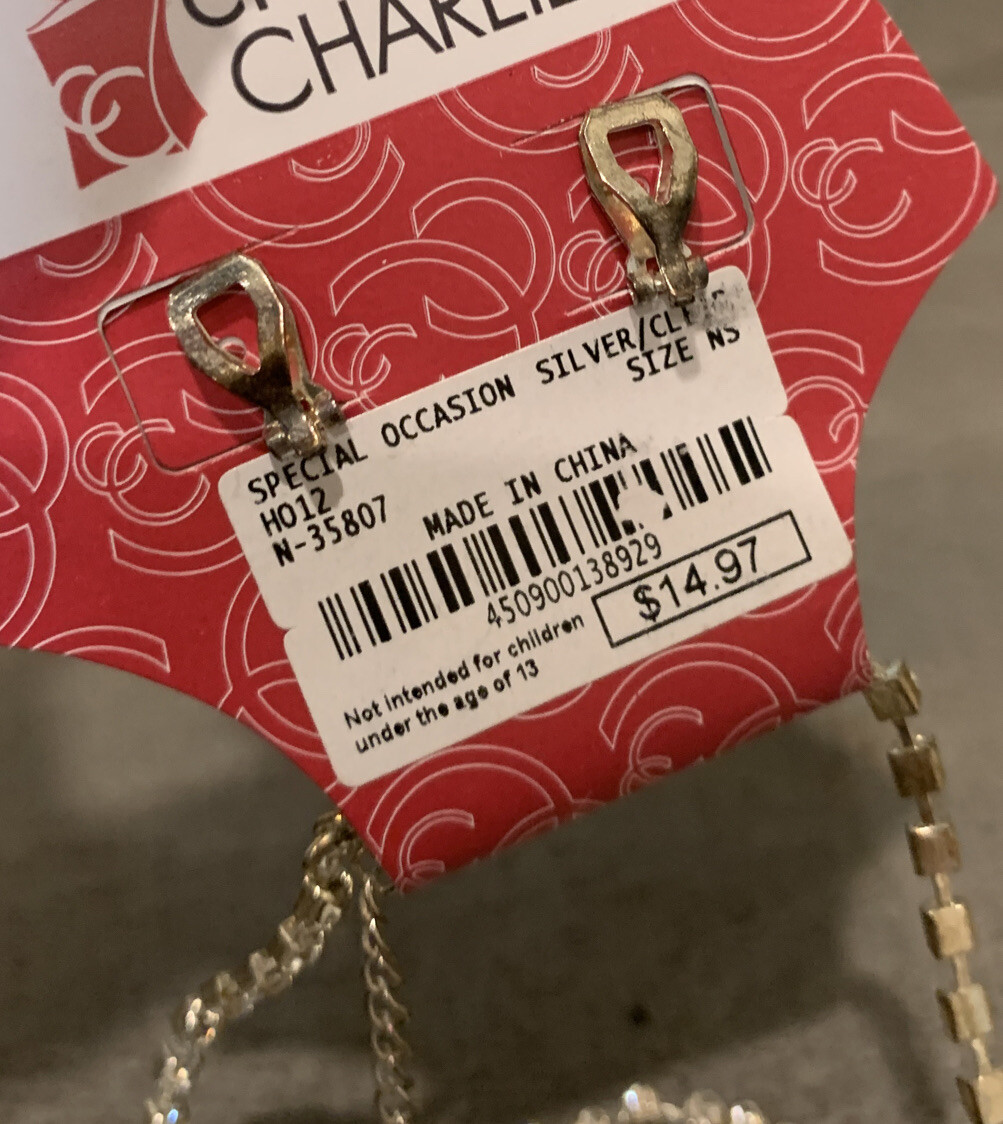 Charming Charlie Special Occasion Rhinestone Collar Necklace & Clip On Earrings