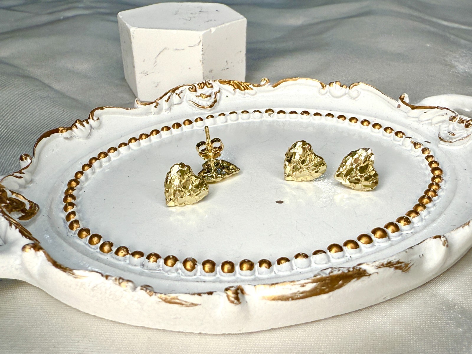10K Real Solid Yellow Gold Heart Nugget Earrings