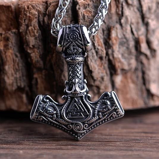Mens Viking Necklace 2 Pack Stainless Steel Chain Braided Leather Cord Mjolnir