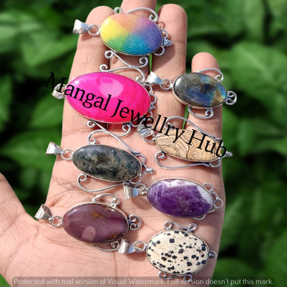 Agate & Mix Gemstone Butterfly Pendants 925 Sterling Silver Plated Lot Jewellery
