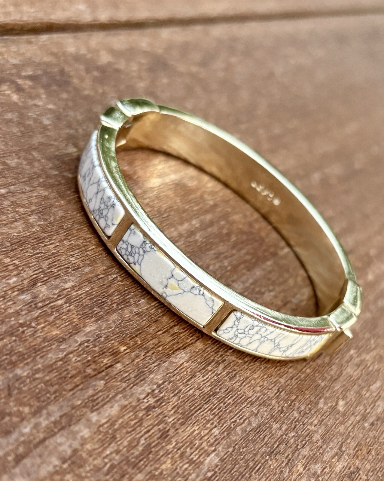 Ann Taylor Loft Marble Gold Tone Hinged Bracelet