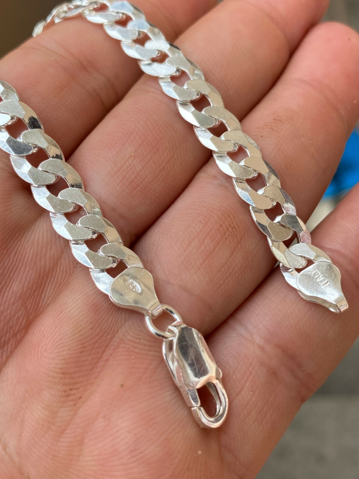 Real Solid 925 Sterling Silver Flat Curb Cuban Link Bracelet 3-10mm ITALY MADE
