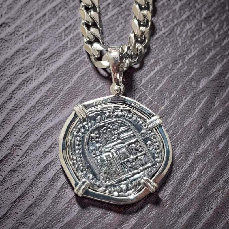 Atocha Silver Coin Pendant w/ Miami Link Chain Shipwreck Treasure COA