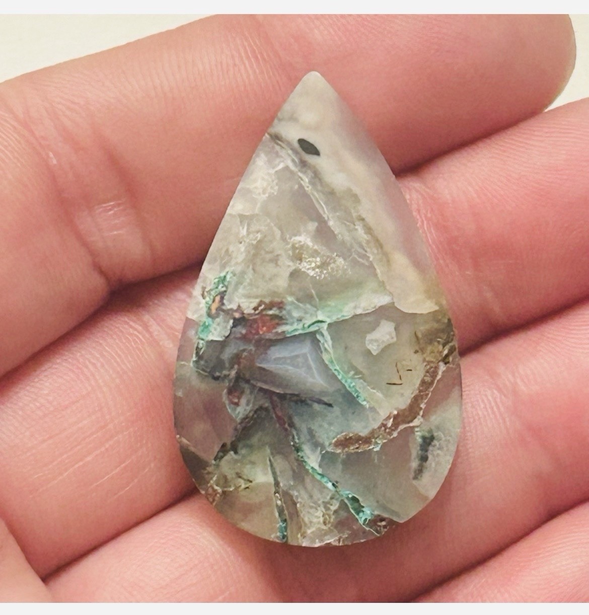 Chrysocolla & Native Copper in Chalcedony Cab. 35 MM