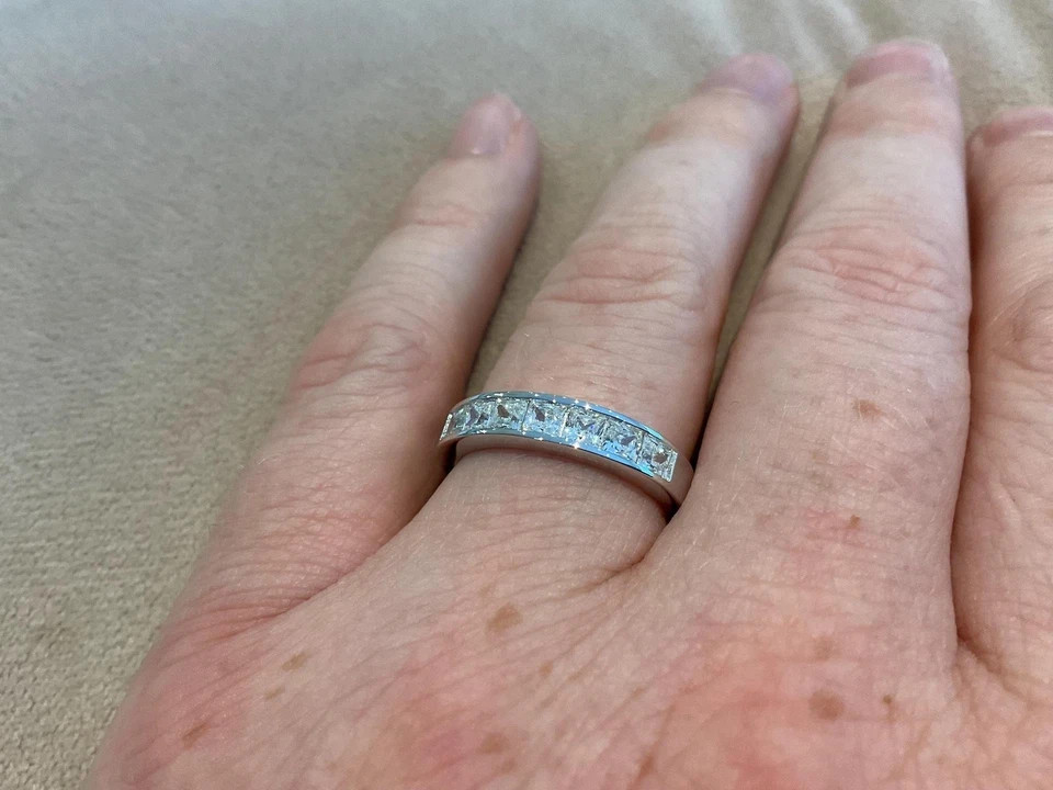 1.88Ct Princess Cut Natural Diamond Eternity Wedding Band 14K White Gold Size 6