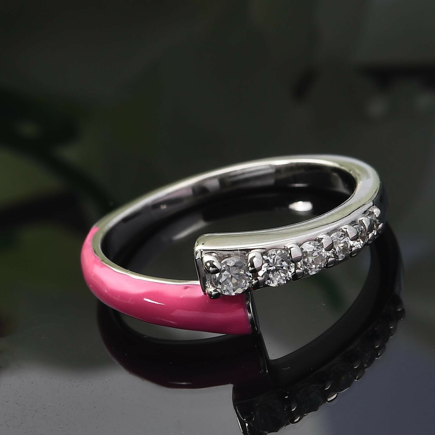 GP Multi Color Passion Collection Natural White Zircon and Enameled Bypass Ring