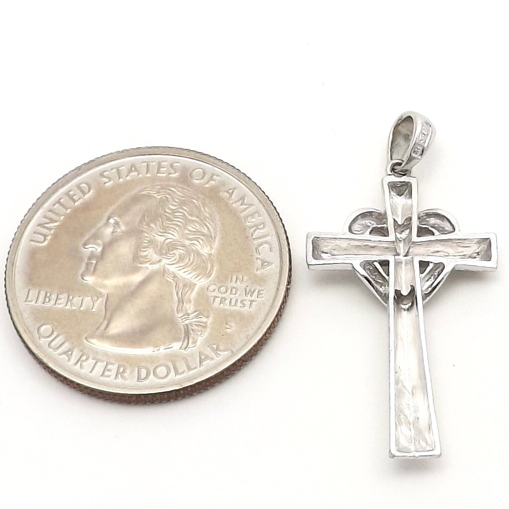 Solid Platinum Open Heart Wrapped Cross Charm Pendant Satin Brushed New