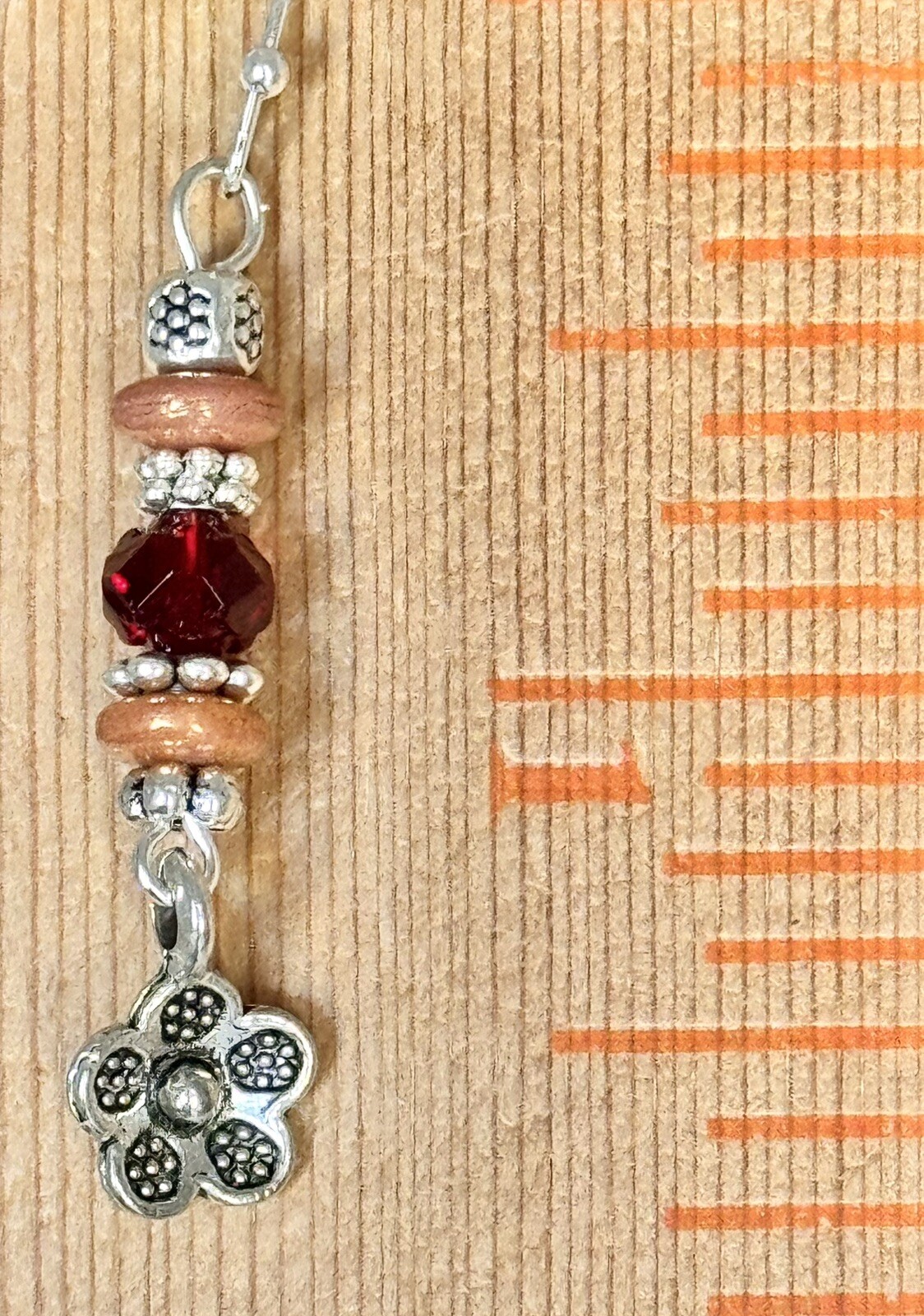 Silver Flower, Dusty Rose and Red Picasso Czech Rose Glass Bead Earrings.