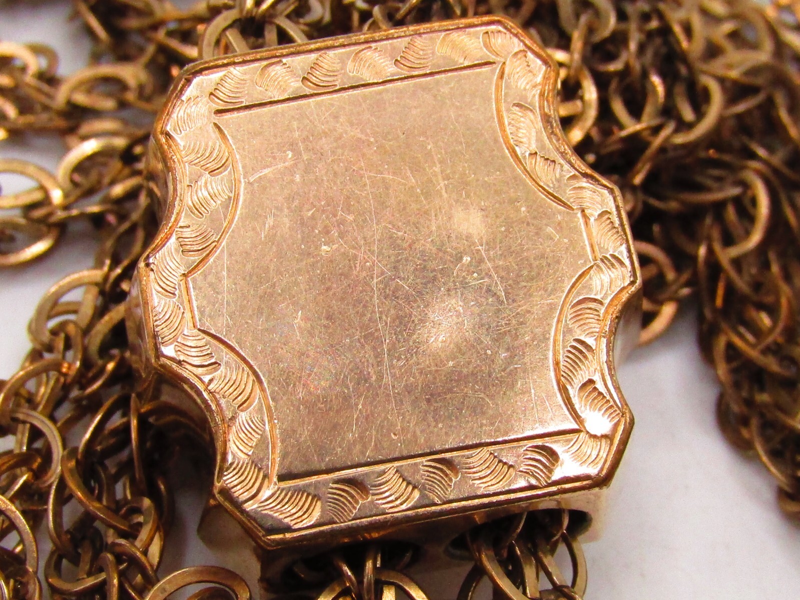 ANTIQUE VICTORIAN LADIES WATCH CHAIN WITH 1OK GOLD CAMEO SLIDE & G.F. CHAIN*