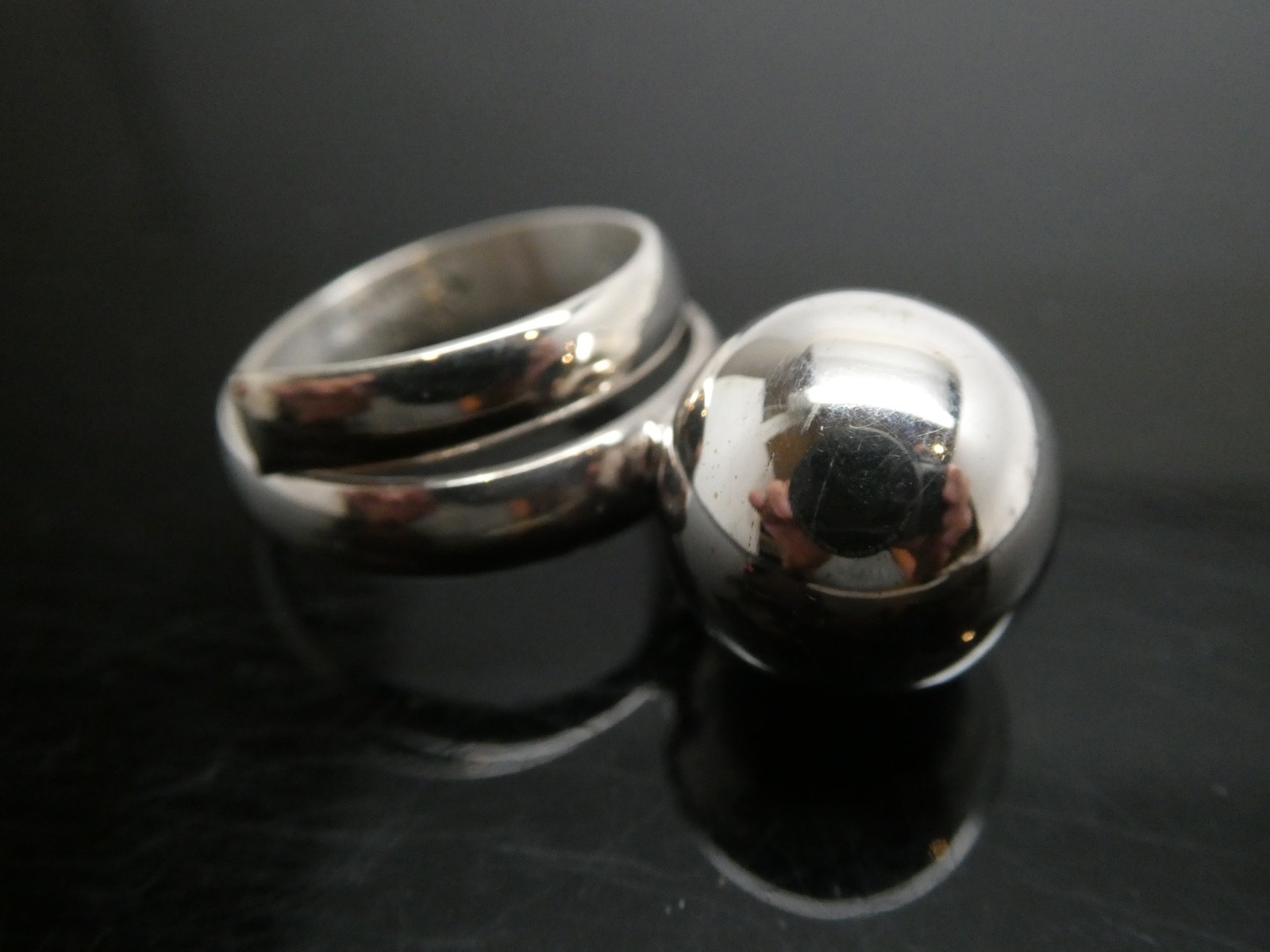 Mexico Signed TN-52 Harmony Jingle BALL Sterling 925 Adjustable RING 7 to 9