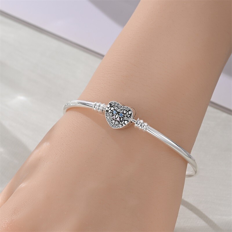 KUNSIR 925 Sterling Silver Butterfly Heart Bangle Bangle Bracelet For Women Gift