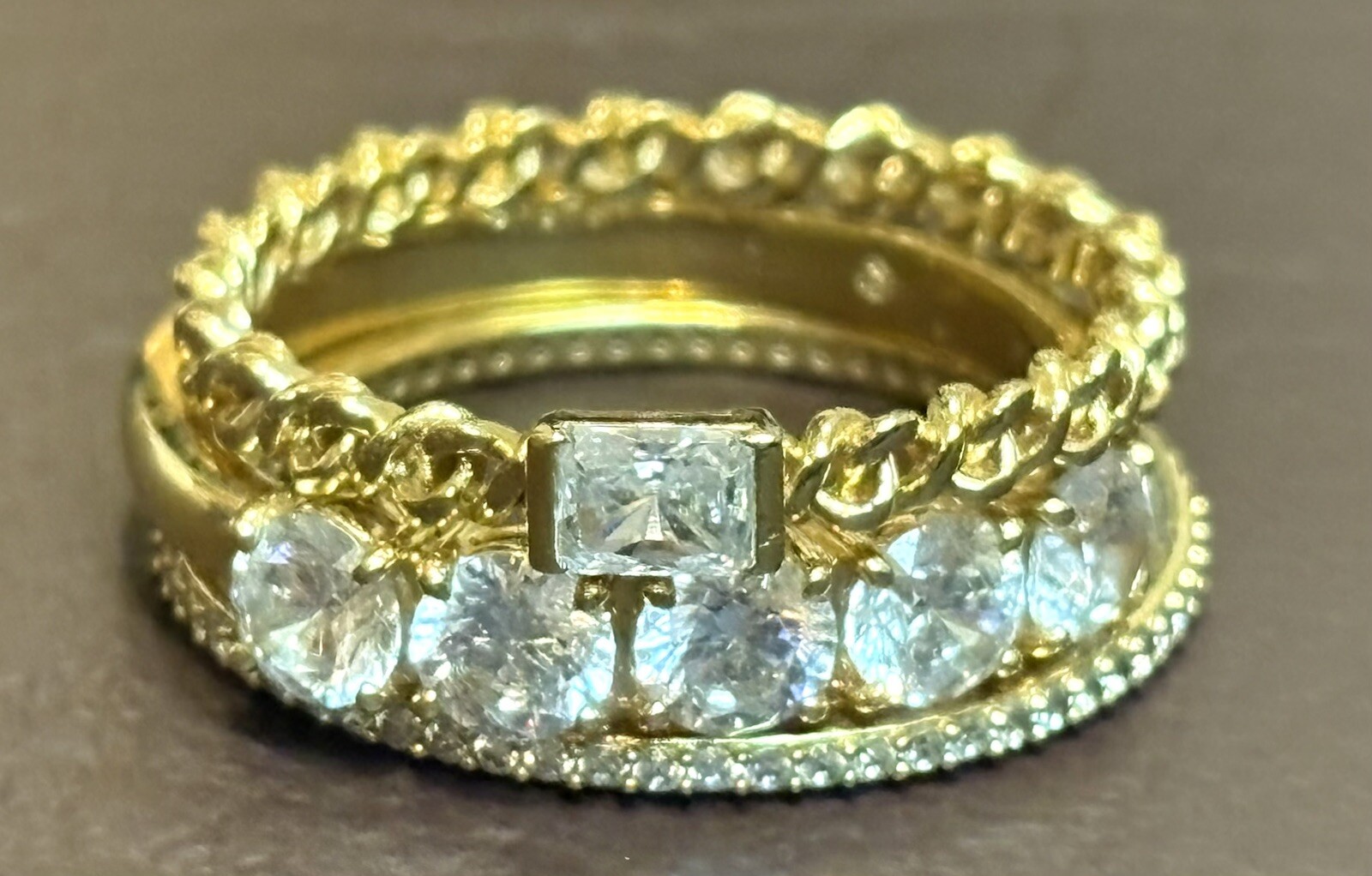 Set Of 3 Cubic Zirconia CZ Gold Plated Stackable Rings Jewelry Size 7.75-8