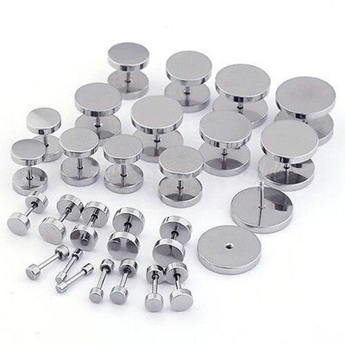 1 Pair Stud Earrings Mens Womens Faux Gauges Ear Tunnel Stainless Steel Earrings