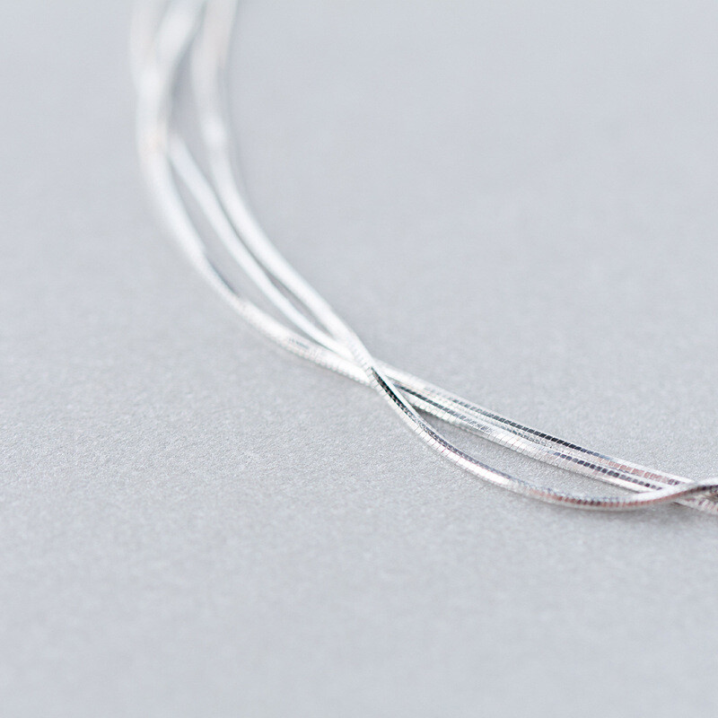 Woman REAL S925 Sterling Silver Multiple Layers Snake Chain Bracelet Bangle