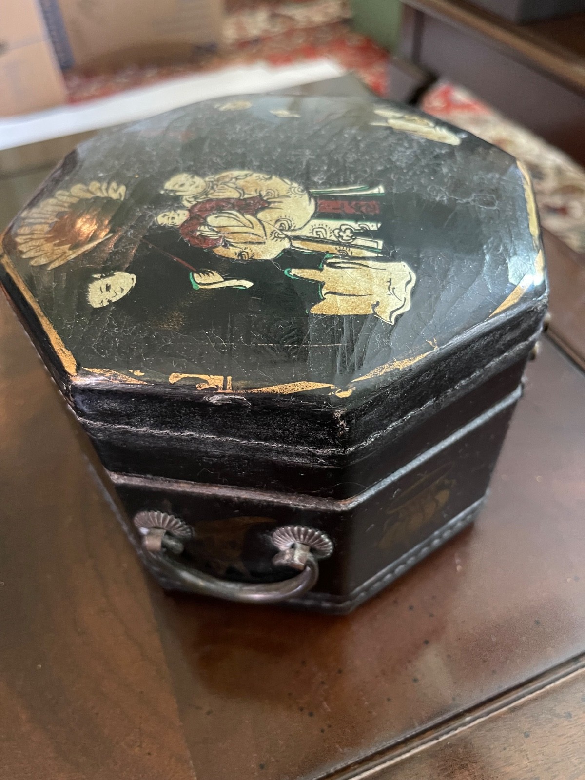 Beautiful Vintage Asian Style Chinoiserie Hexagon Jewelry Box