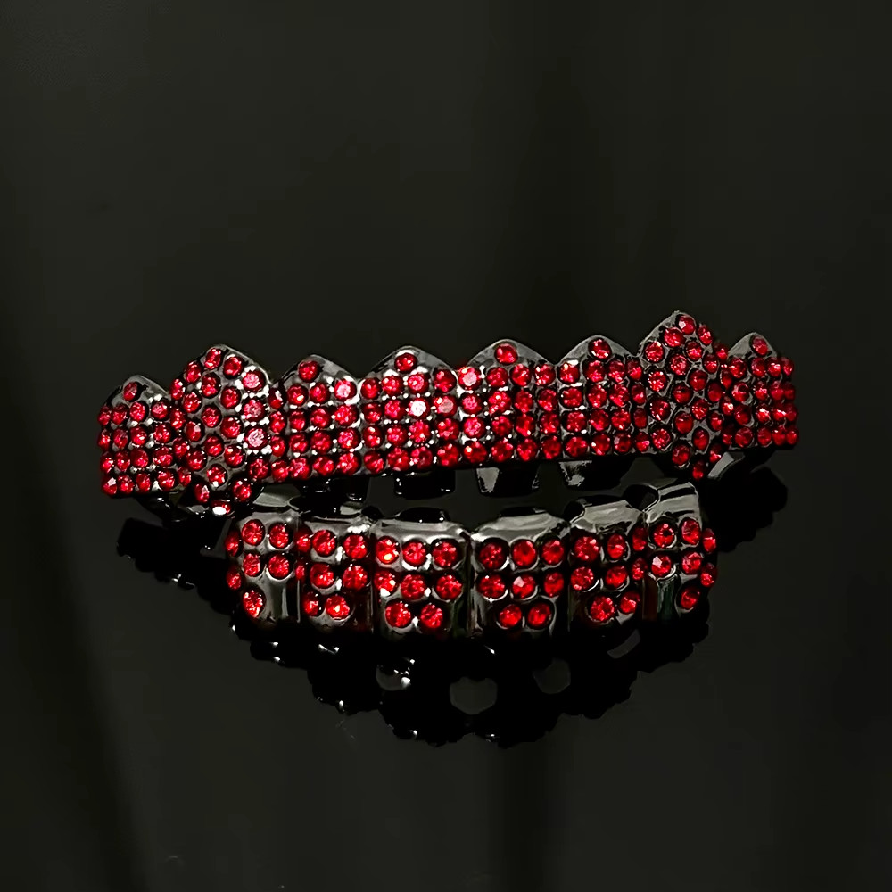 Red Zircon Gothic Grillz Fangs Hip Hop Teeth Caps Halloween Jewelry forMen Women