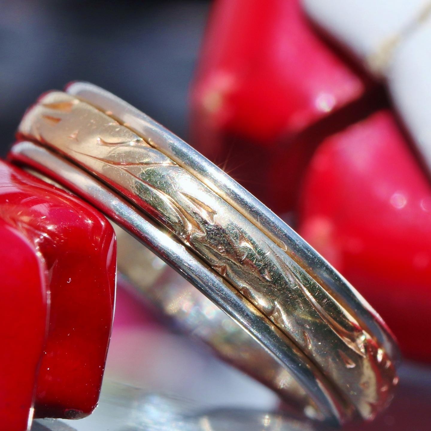 14k gold multi tone wedding band ring sz 6 handmade antique 4.85g Artcarved N304
