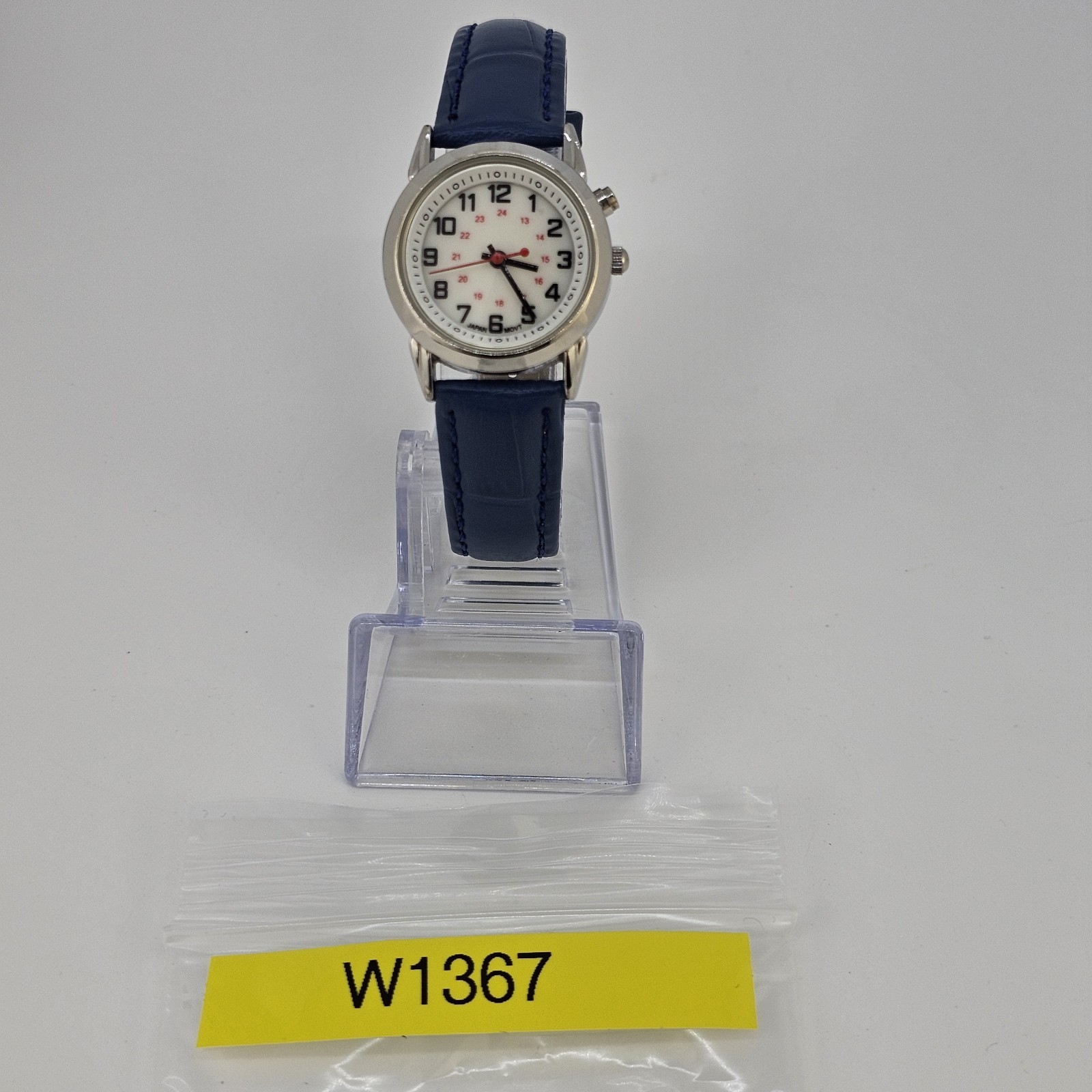 28MM Women Watch White Dial New Blue Leather Bands New Battery LIGHT NOT WORKING