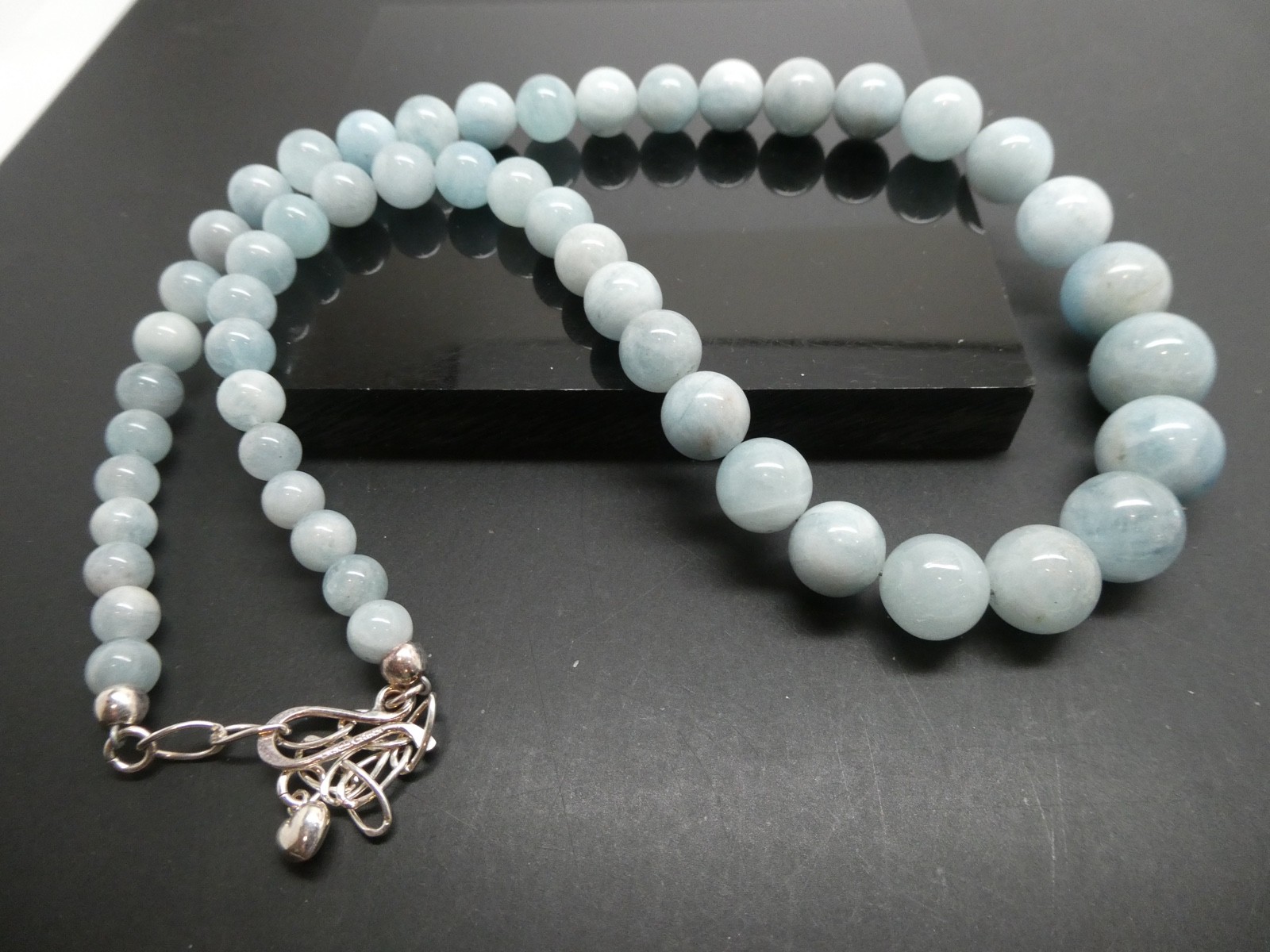 Jay King DTR Aquamarine Gemstone Sterling Silver 925 Graduated Bead Necklace