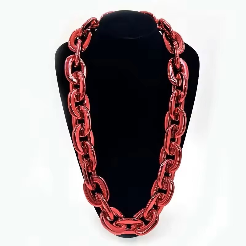 Red Hip Hop Large Acrylic Thick Plastic Cuban Link Chain Necklace 32in 80cm
