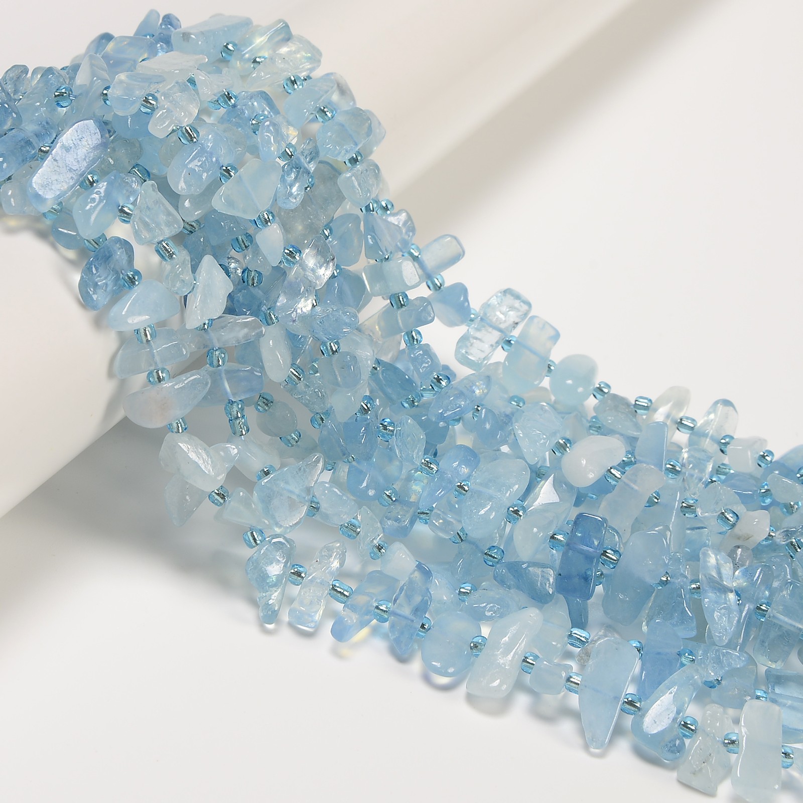 Natural Aquamarine Irregular Slice Stick Points Beads 5-7×12-18mm 15.5″ Strand