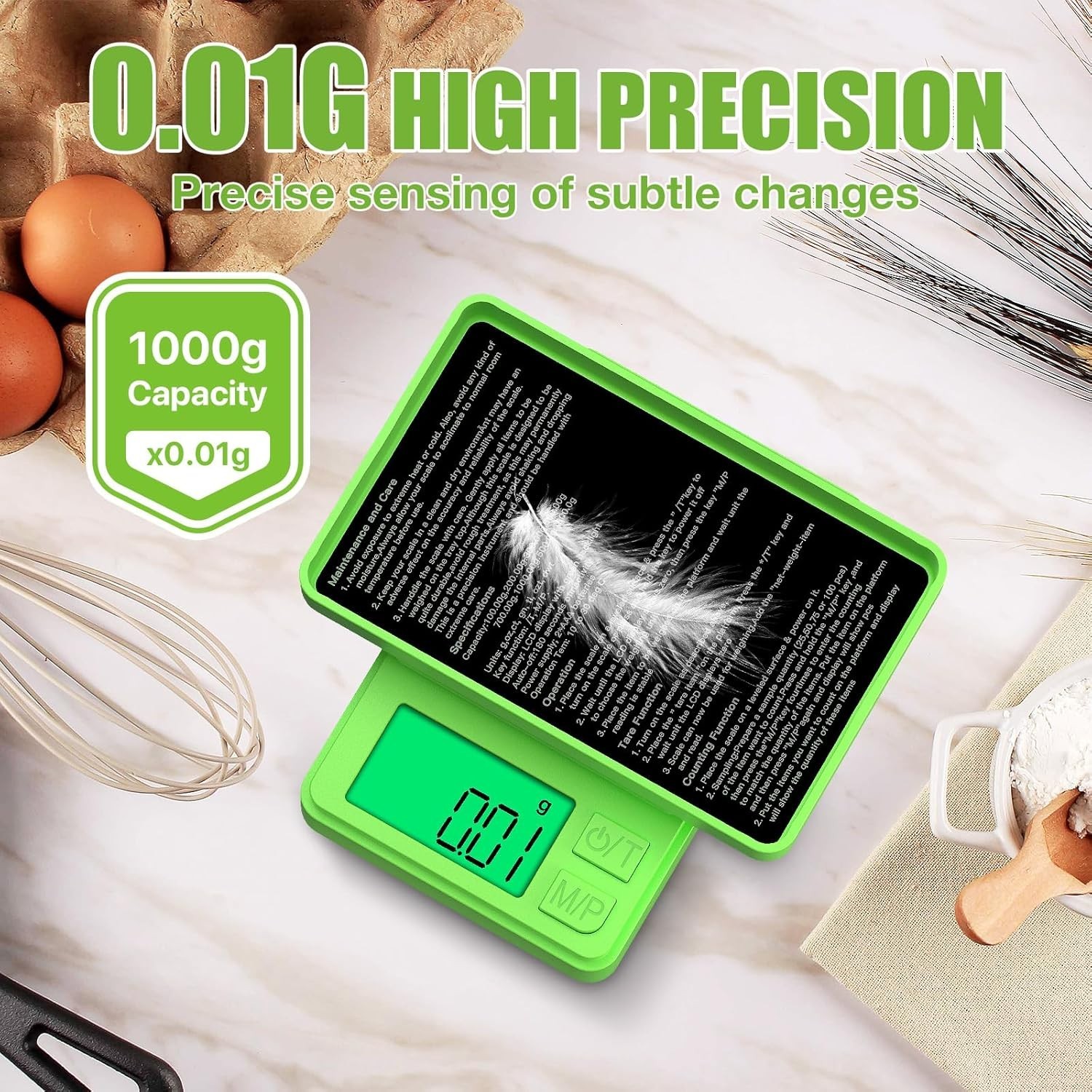 Portable Mini Digital Scale with LCD – 7 Units Conversion & Tare Function, Green