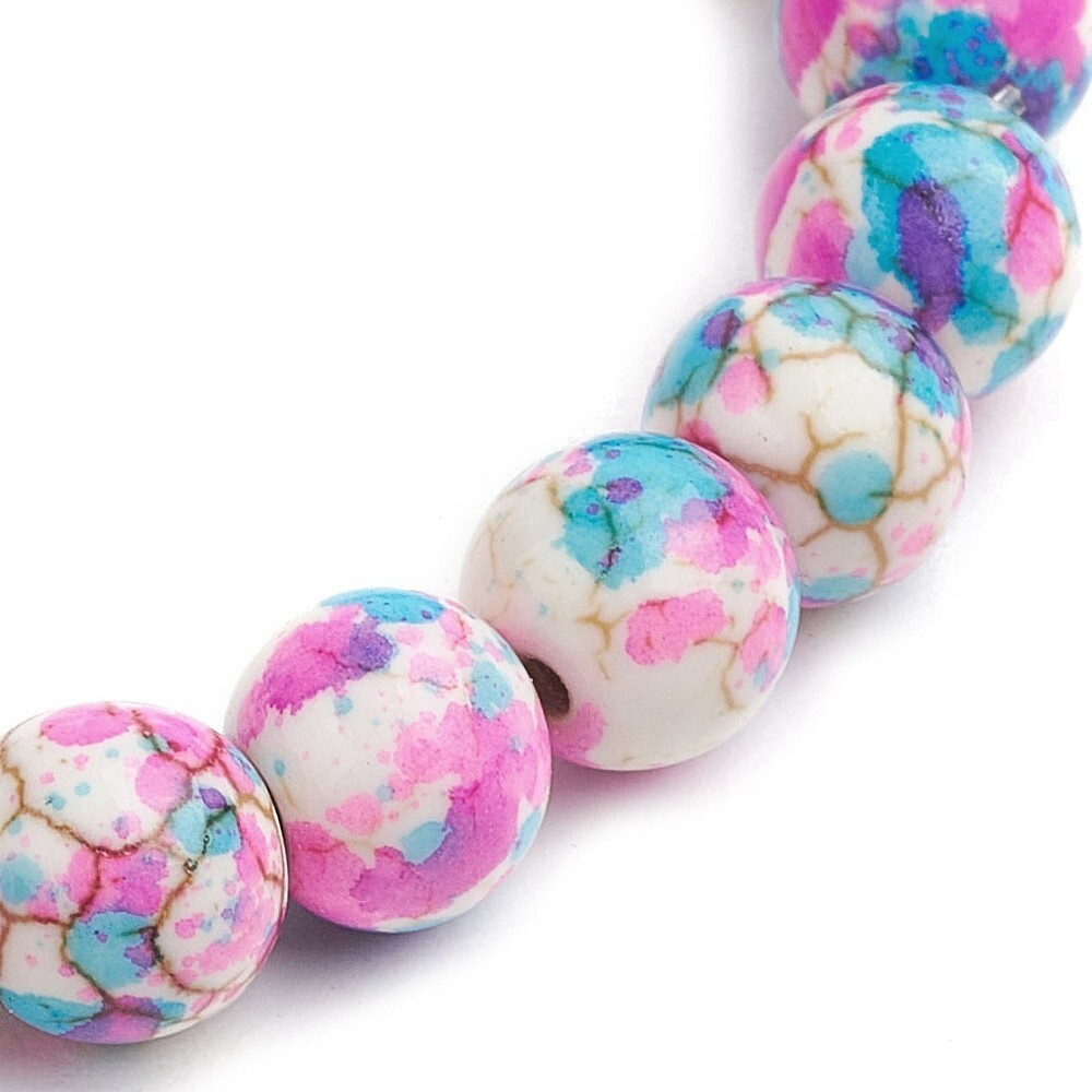 Synthetic Dyed Turquoise Beaded Stretch Bracelet with Cross, 6 mm Beads