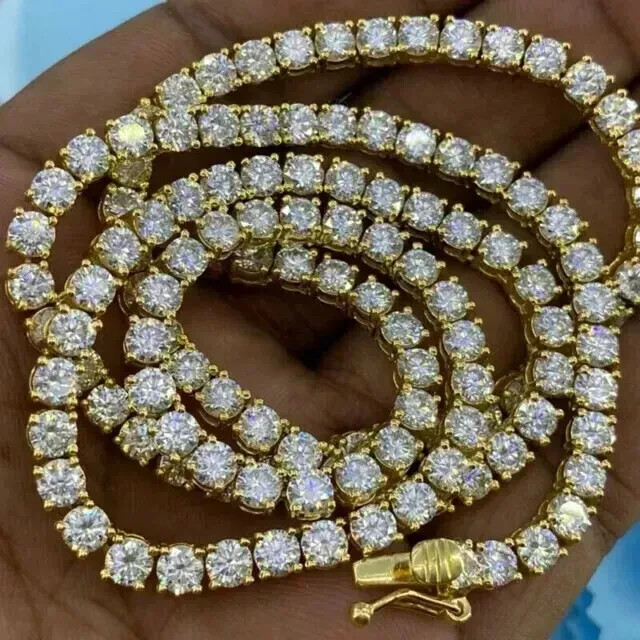 20CT Round Cut Created Diamond 18″ Tennis Necklace 14K Yellow Gold Finish 4MM