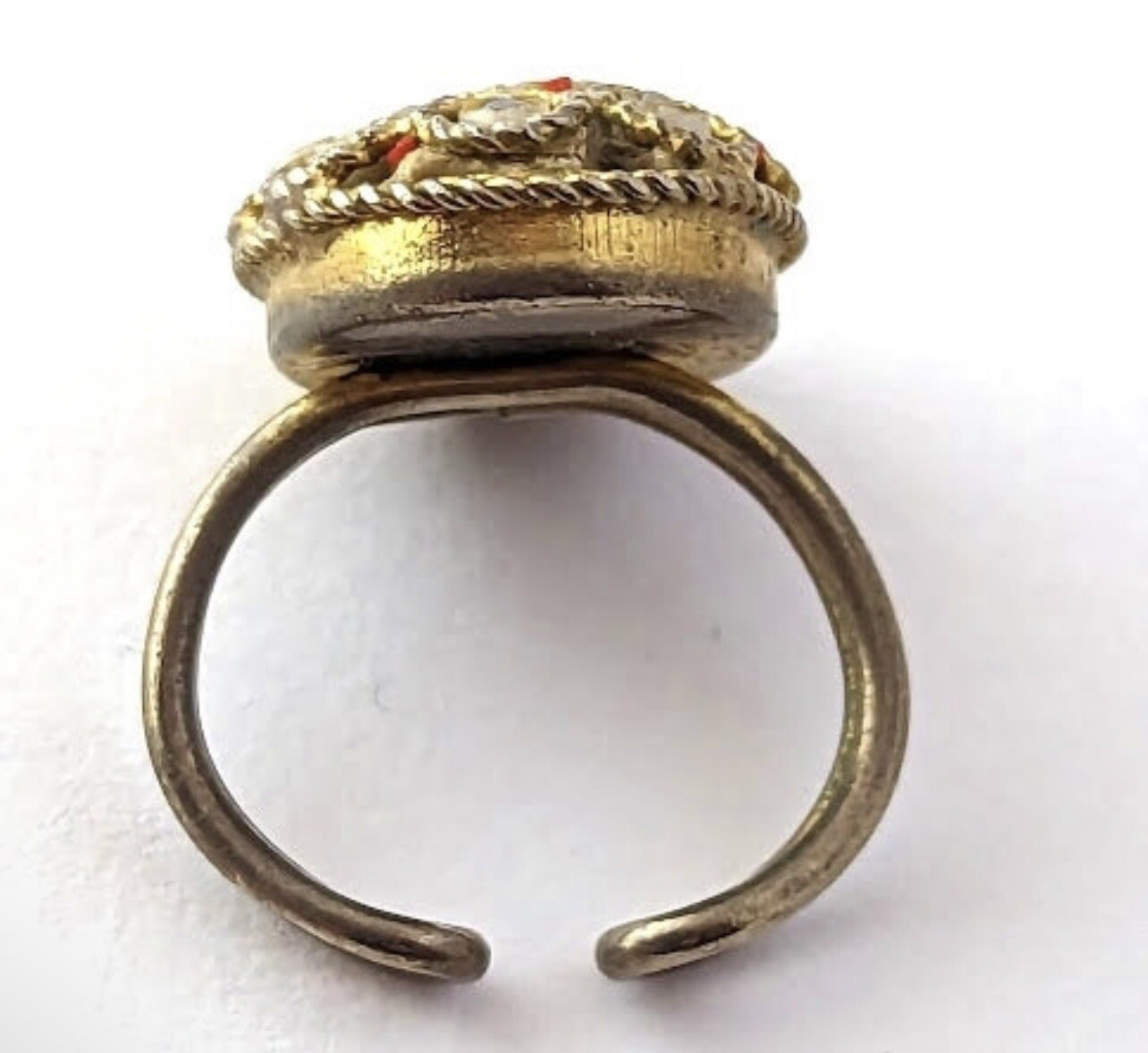 Vintage Pieter Dura Micro Mosaic Oval Goldtone Ring Italy Size 5 Adjustable