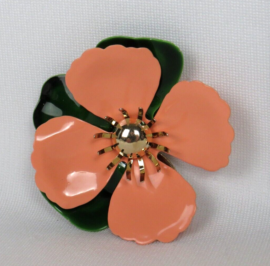 VTG 1950s 60s MOD ENAMEL METAL FLOWER BROOCH SIGNED SARAH COVENTRY 2 3/4″ WIDE