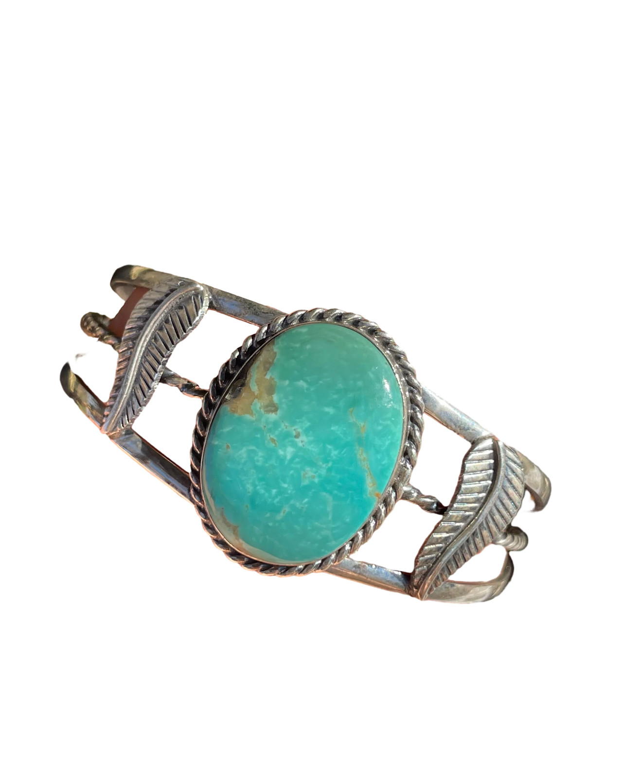 Kingman Turquoise Feather Cuff Bracelet | Sterling Silver B885