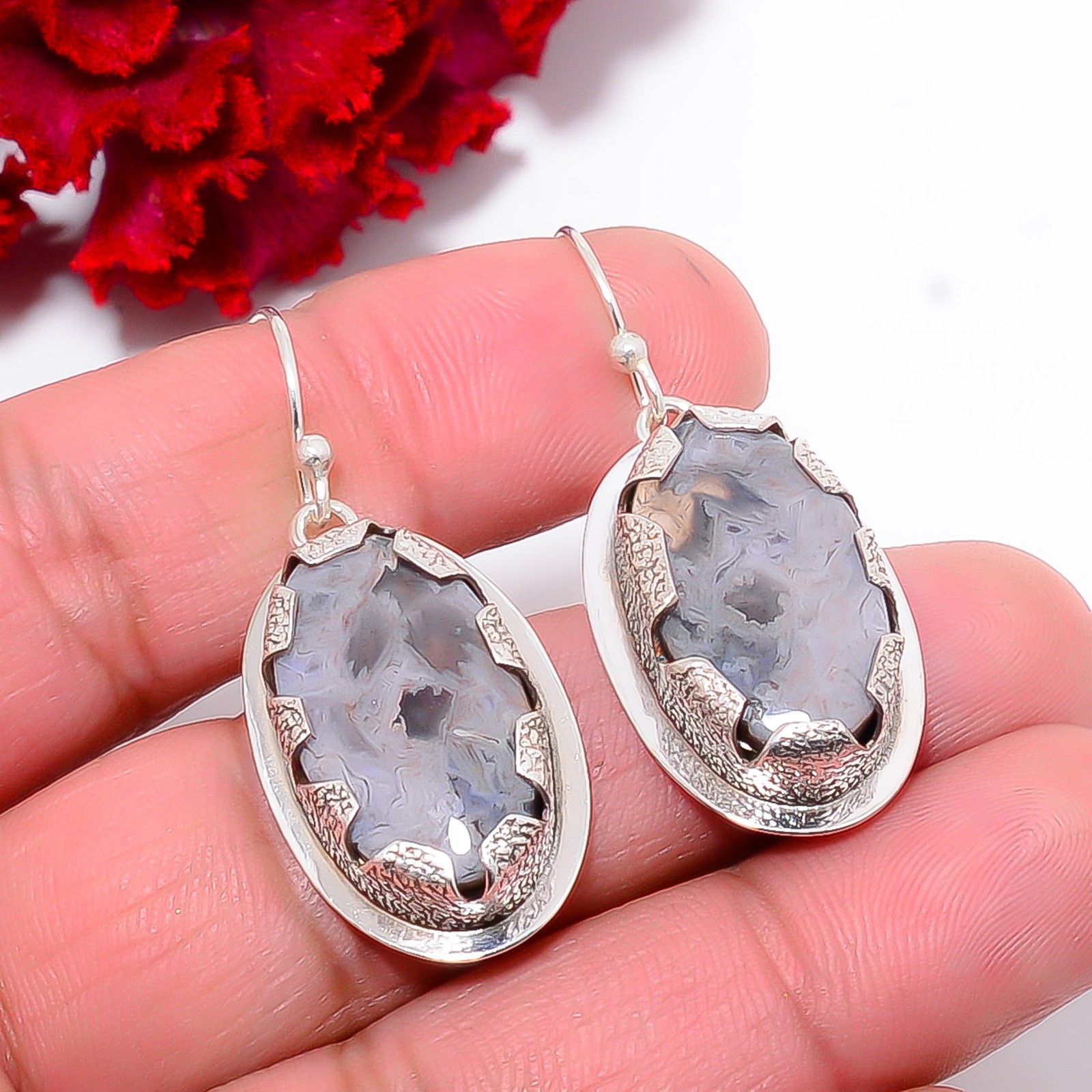 Turkish Stick Agate – Turkey Handmade 925 Sterling Silver Earring 1.72″ E103813