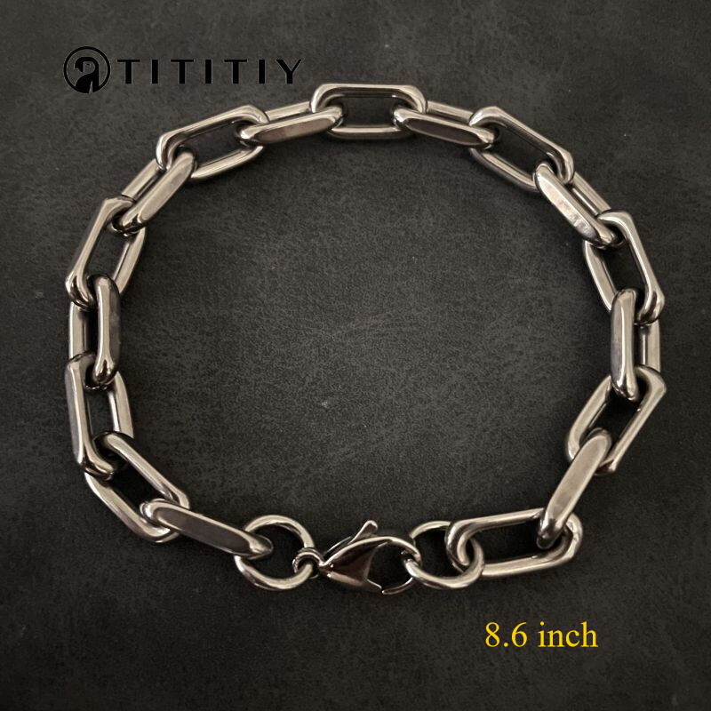 New 8mm Pure Titanium Chain Bracelet Men’s Women Bracelet Anti Allergy 8.6 Inch