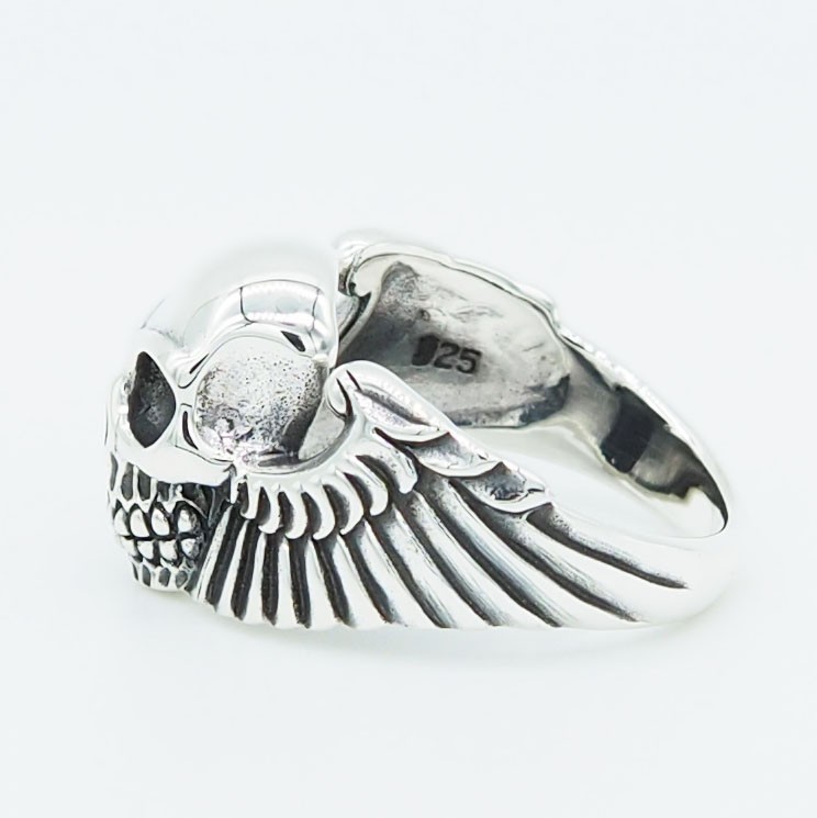 Gothic Wing Skull Men Biker Rocker Metal Vintage 925 Sterling Silver Ring