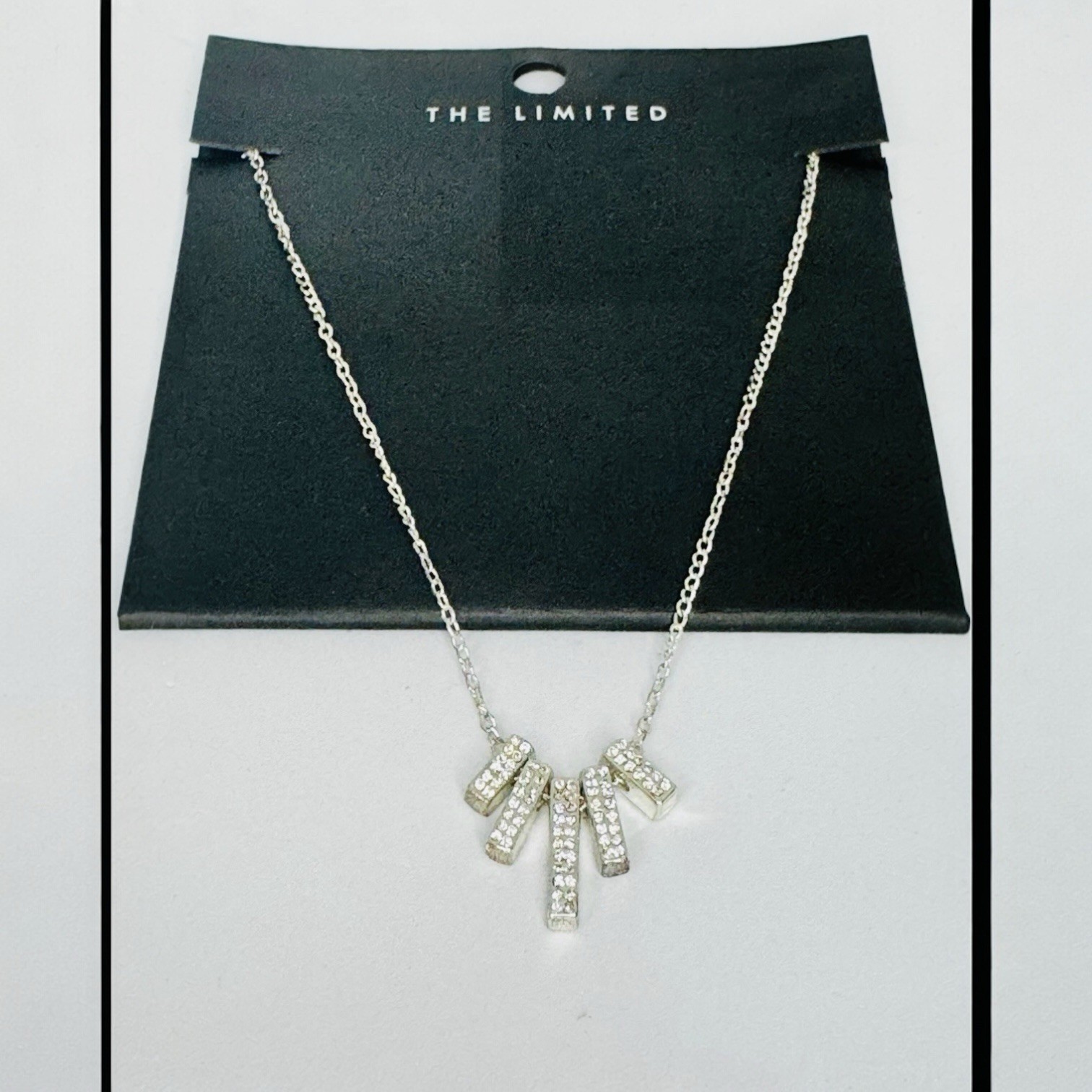 NEW The Limited Necklace Silver Rhinestone Bar Pendant Special Occasion Jewelry