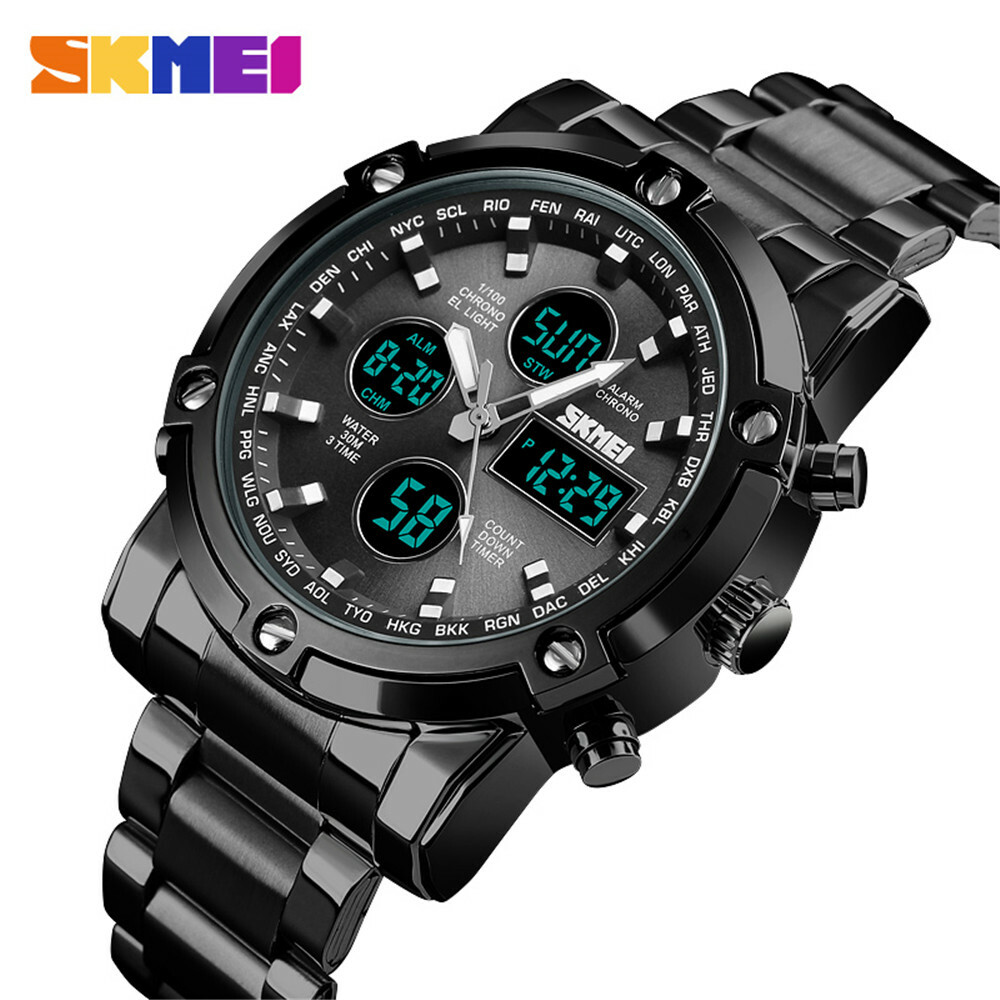 SKMEI Men Quartz Watch LED Digital Steel Wristwatch Casual Business Male Watches