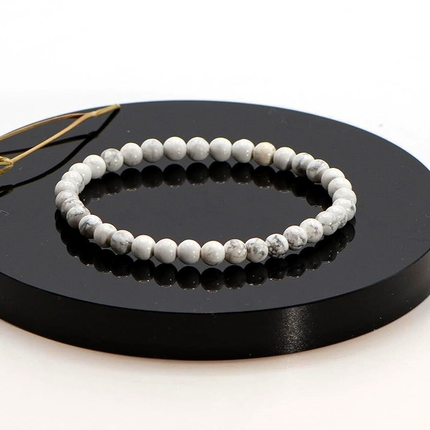 Natural Howlite Stone Bracelet 4mm White Gemstone Healing Crystal Bracelet Gift
