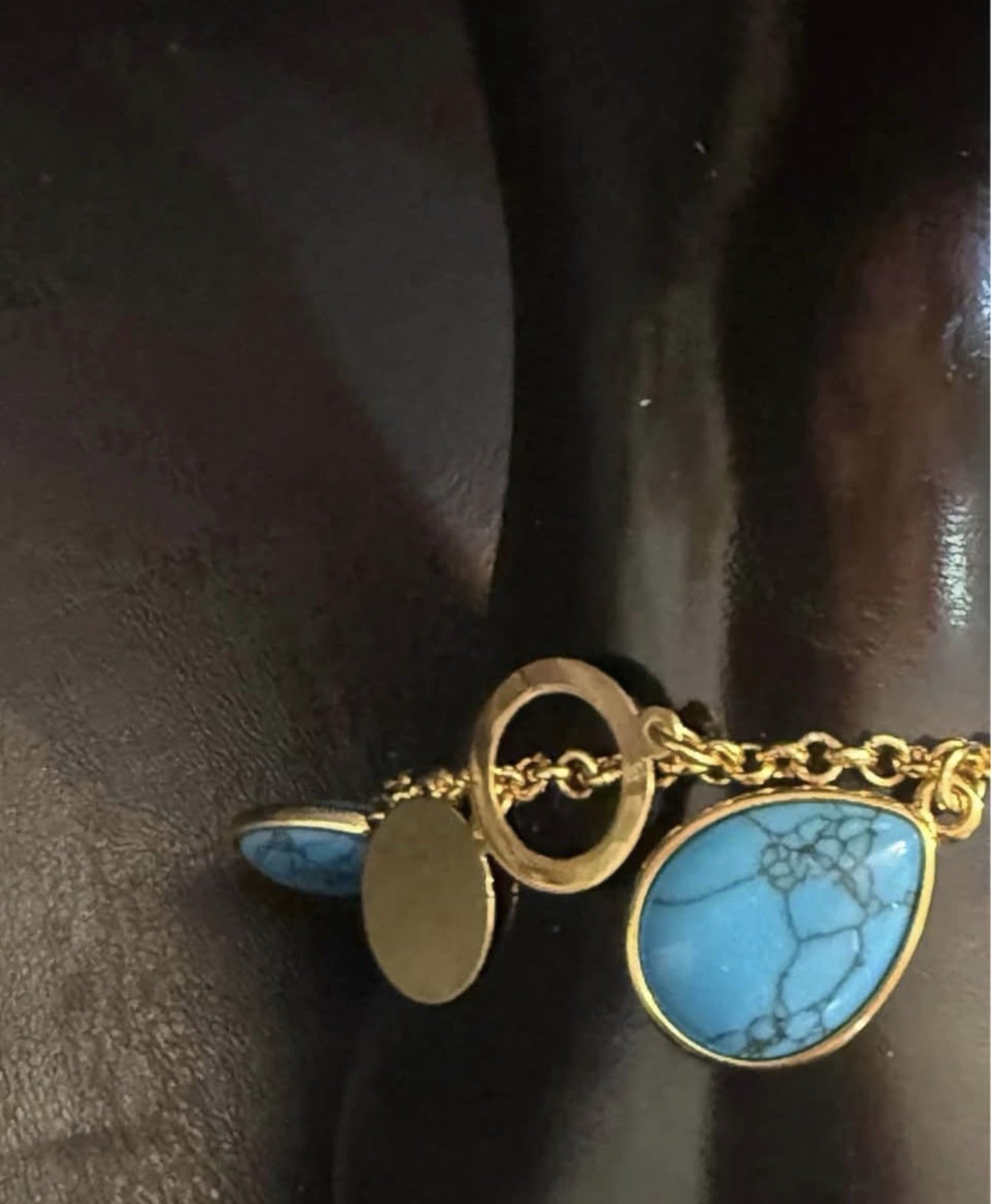 None tarnish Blue Turquoise Teardrop Necklace Bracelet & Dangle Earrings Set