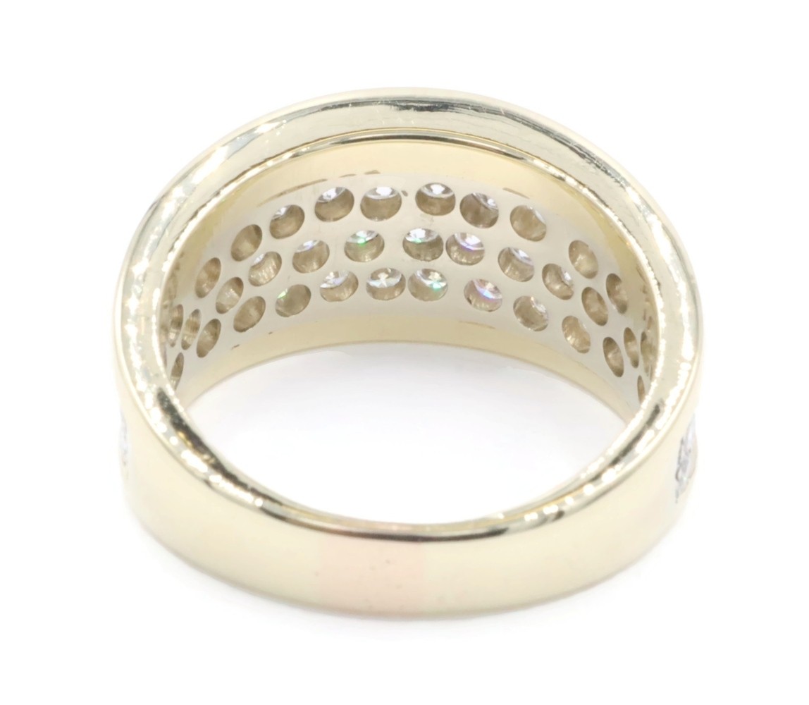 Estate 3-Row 1.70 Ctw Round Diamond 14KT Yellow Gold 10.6mm Cluster Ring 7.69g