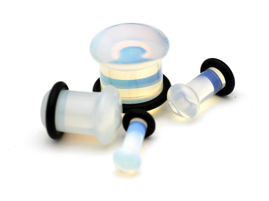 Pair of SINGLE FLARE Opalite Stone Plugs organic gauges PICK SIZE