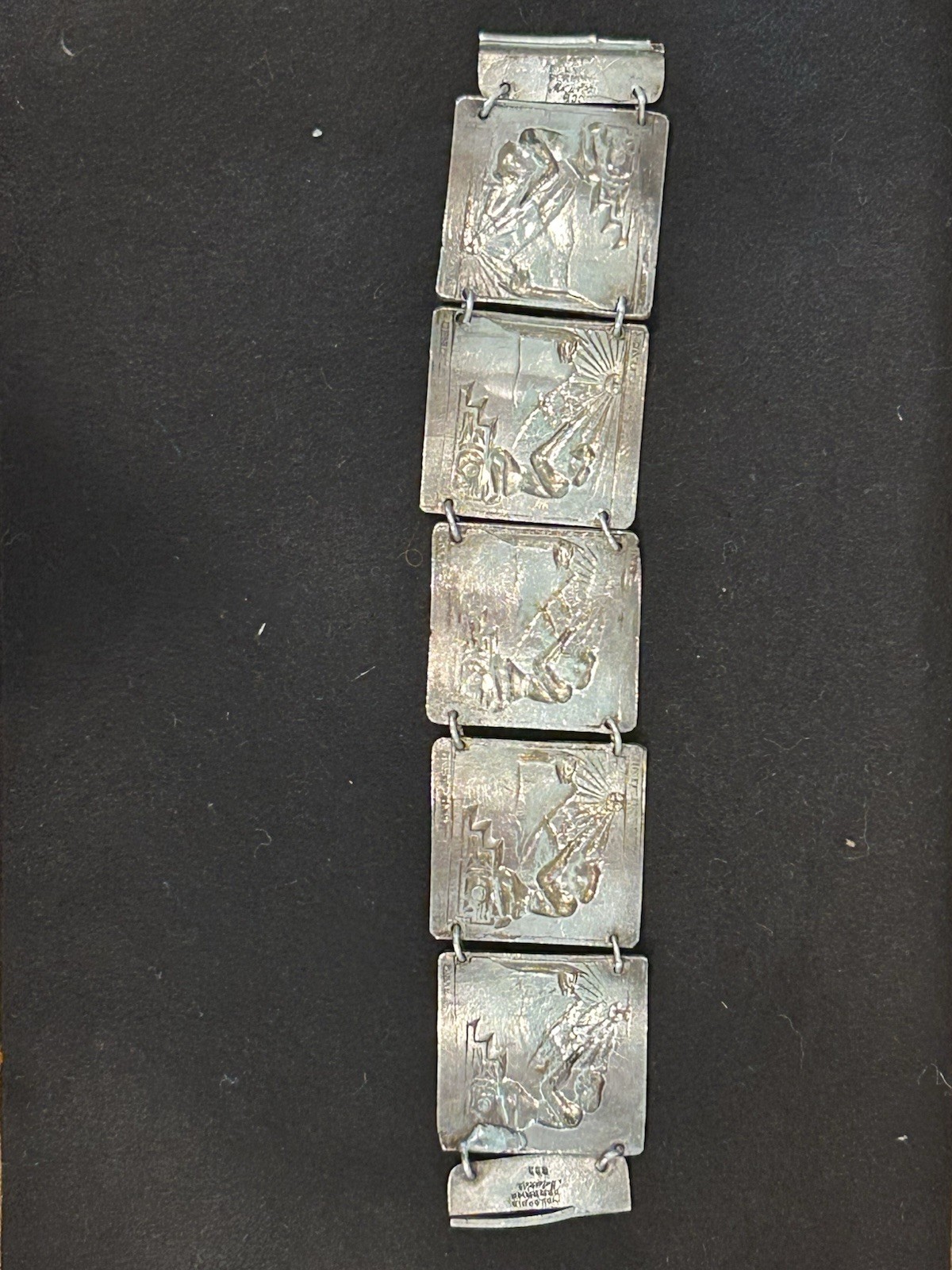Vintage Peru 900 Silver Inca Panel Bracelet 56.7g Muna Industria Peruana 7”