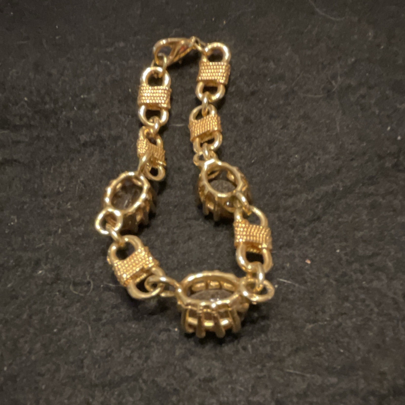 Gold Tone Amber Glass Prong Set Chunky Cable Chain Bracelet Lobster 7.5”