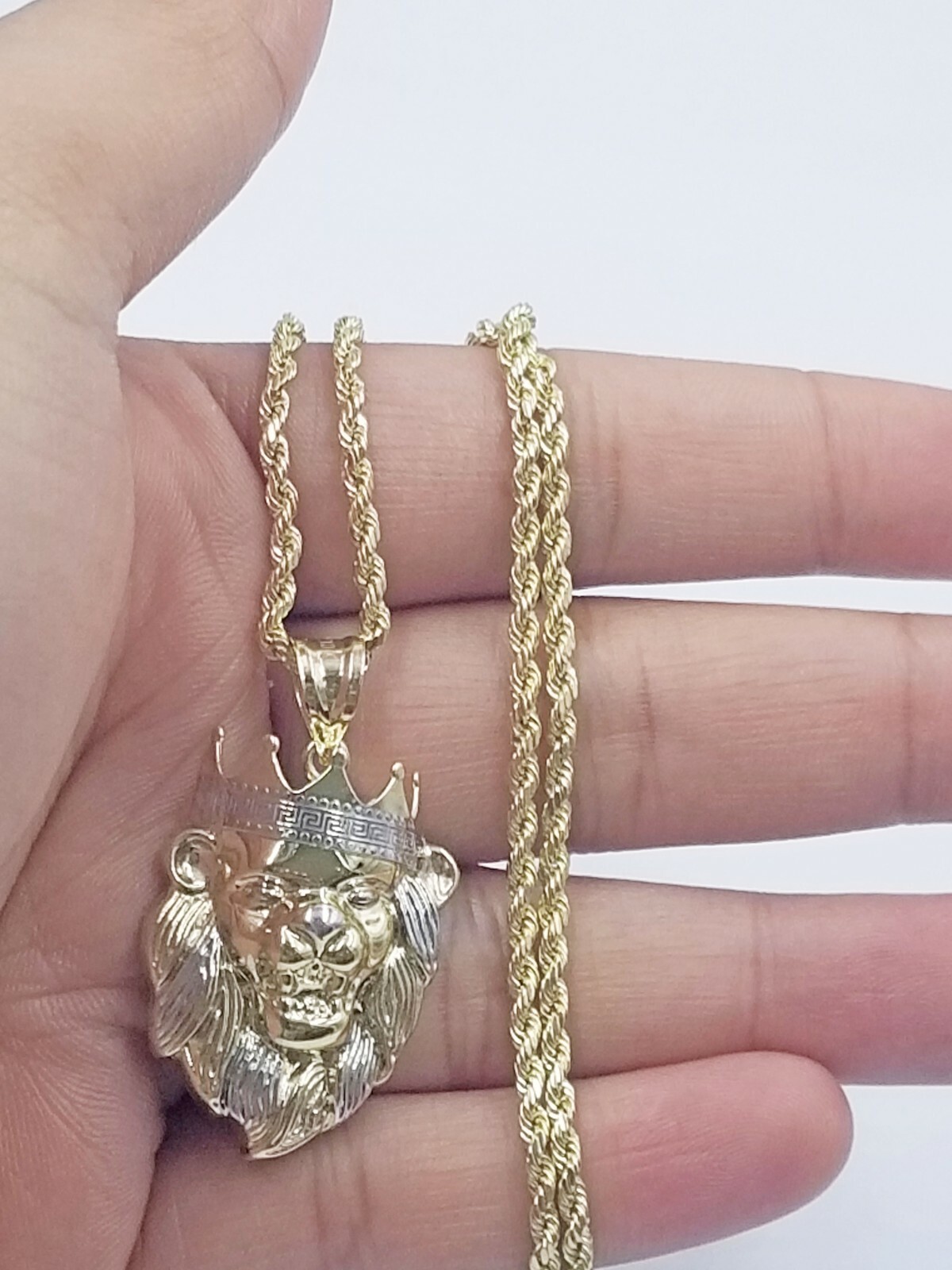 10k Gold Crown Lion Head Charm Diamond Cut 2.5mm 18″ 20″ – 26″ Rope Chain