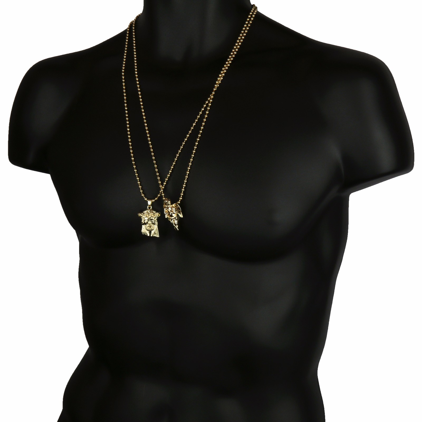 Mens Gold Plated Jesus Angel Piece Combo Set Plain Pendant Chain Necklace