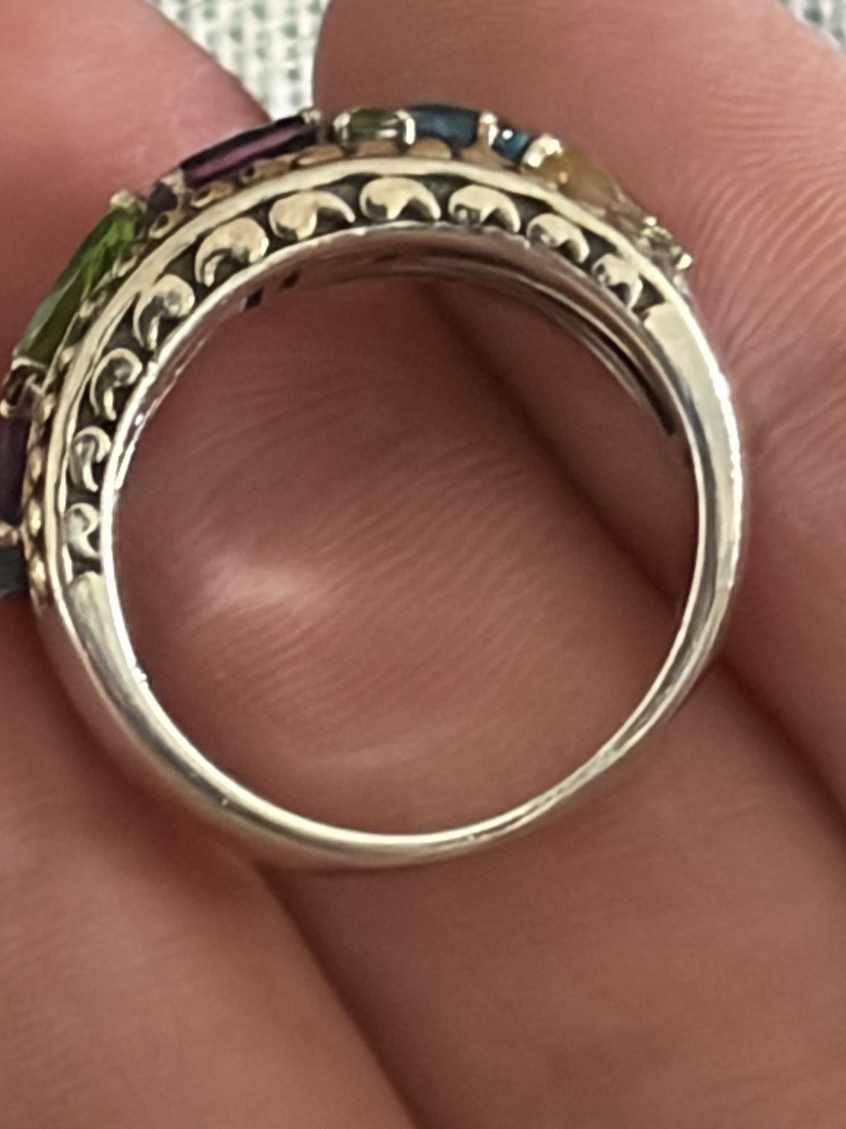Effy Balissima Multi Stone Silver 18K Gold Ring Size 7