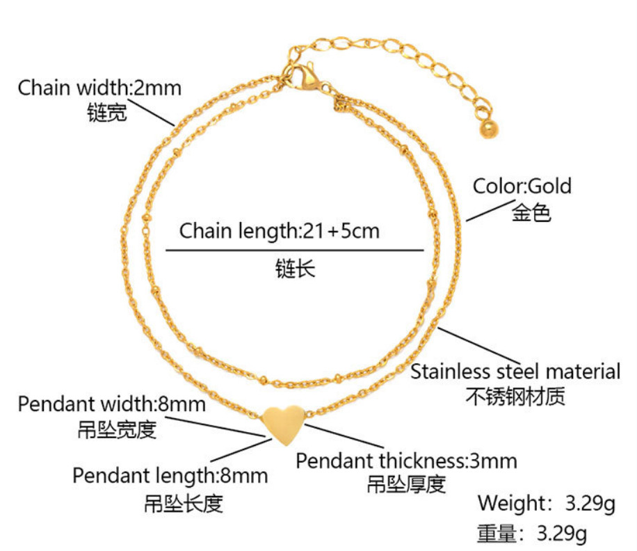Women 8+2″ Stainless Steel Rose Gold Silver Heart Beads Anklet Chain Gift PE14