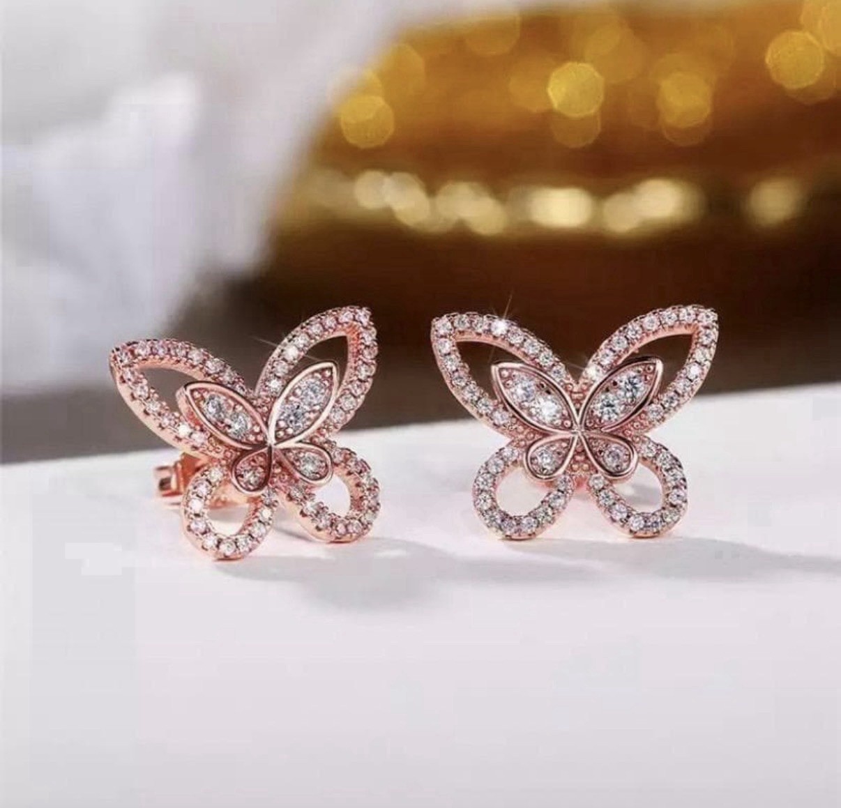 Butterfly Stud Earrings Rose Gold Cubic Zirconia Crystal Fashion Jewelry