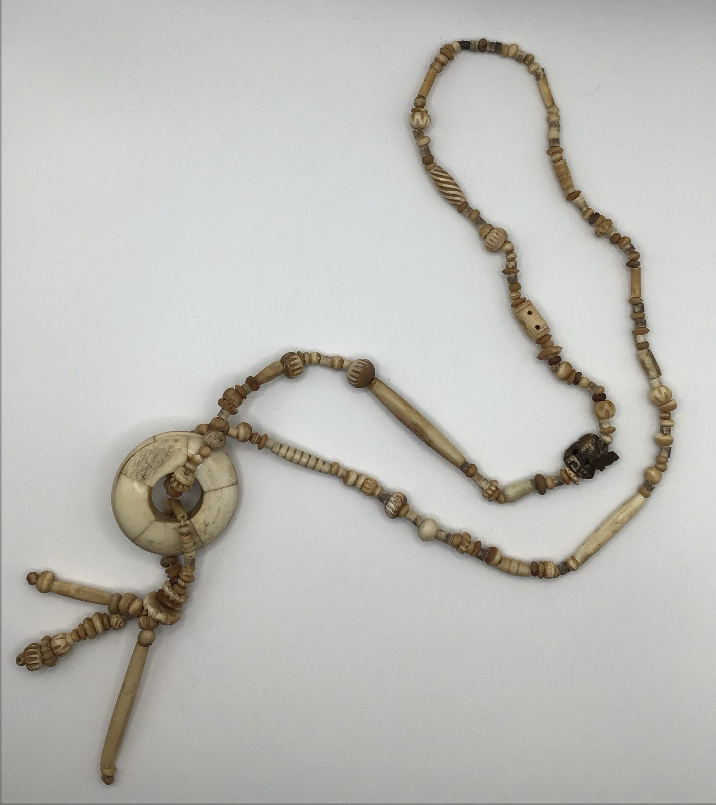 Vintage New Old Stock Natural Carved Tribal Necklace~Made In India~32″