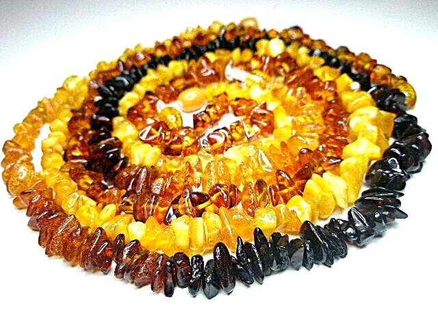 Lot – 3 Genuine Baltic Amber Chip Necklaces 45 cm 17.5” Cognac Mix Egg Yolk