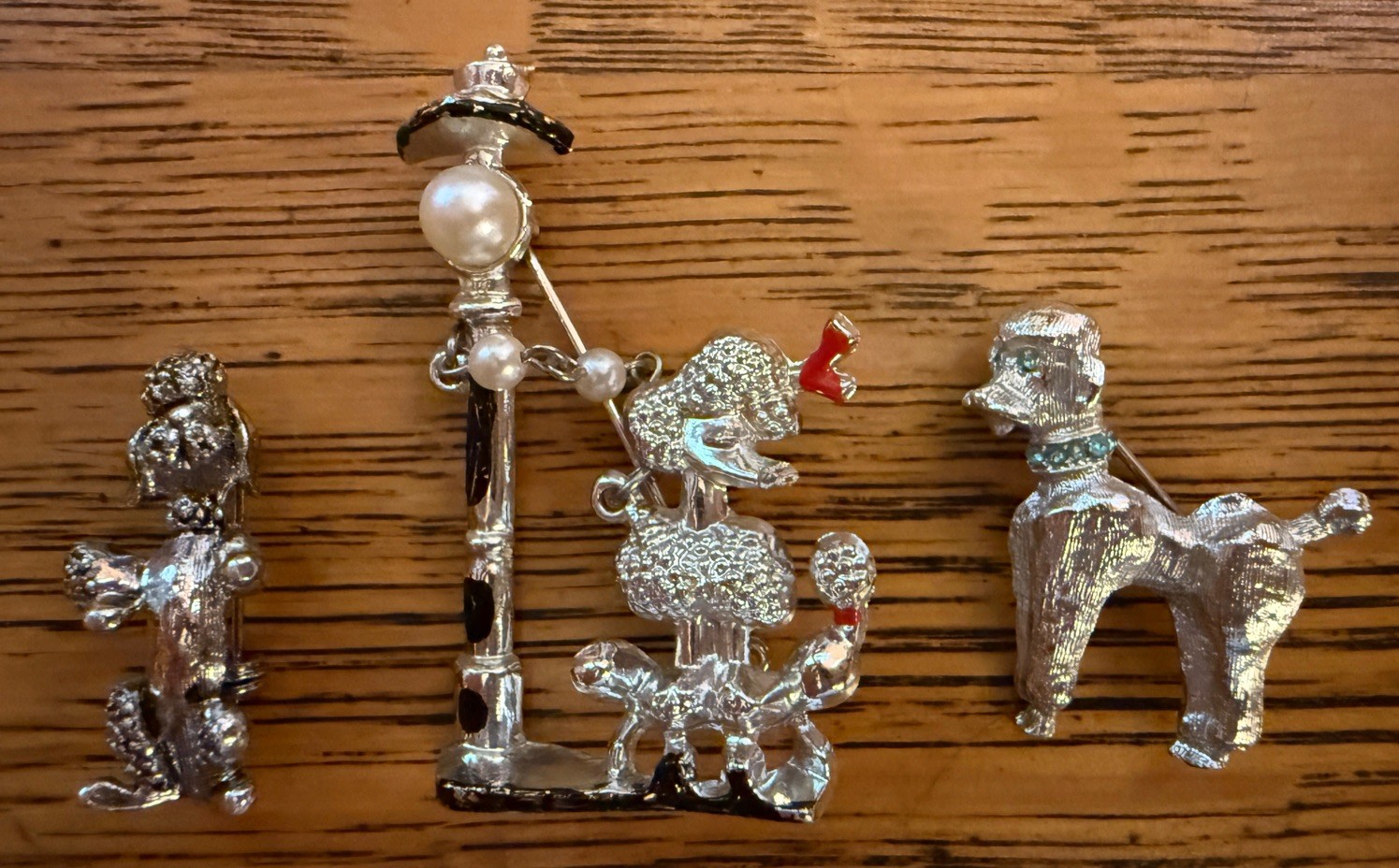 Vintage Poodle Dog Brooch Pin Lot of 3 Jerry’s Rhinestone Faux Pearl Enamel